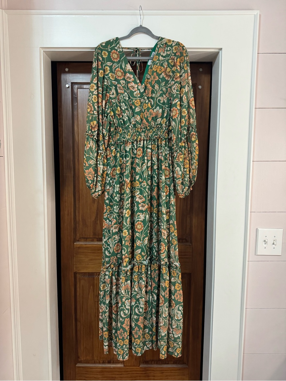 Baltic Born Green Floral Tiered Maxi Dress with Mustard Accents
